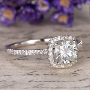 Classic 2.45 CT Cushion Cut Diamond Halo With Accents Engagement Ring 14k Gold Over