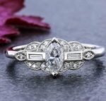 Art Deco 1.95 Ctw Marquise Cut Diamond Antique Engagement Ring 14k White Gold Over