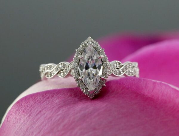 Halo & Infinity Engagement Ring, 2.58 Ctw Marquise Cut VVS1 Diamond Ring Solid 14K White Gold