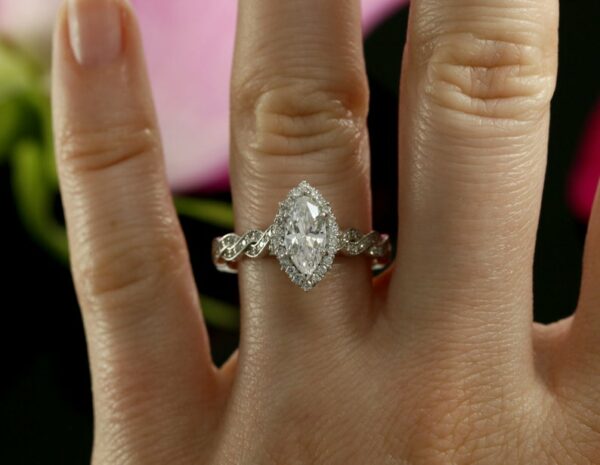 Halo & Infinity Engagement Ring, 2.58 Ctw Marquise Cut VVS1 Diamond Ring Solid 14K White Gold
