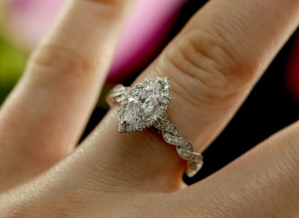 Halo & Infinity Engagement Ring, 2.58 Ctw Marquise Cut VVS1 Diamond Ring Solid 14K White Gold
