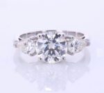 2.60 Center Round Cut & Side Pear Cut Diamond 3-Stone Engagement Ring 14k Gold Plated