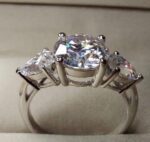 2.60 Center Round Cut & Side Pear Cut Diamond 3-Stone Engagement Ring 14k Gold Plated