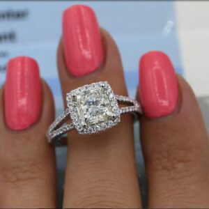 2.60 Ctw Princess Cut White Diamond Split-Shank Wedding Engagement Ring Real 14k White Gold
