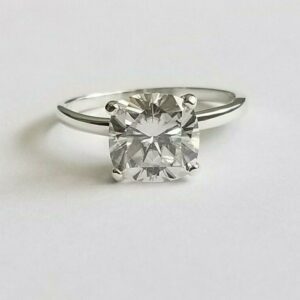 3.00 Carat Cushion Cut Brilliant Diamond Solitaire Engagement Ring 14k White Gold Ring