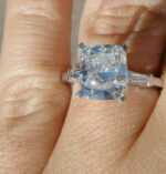 3-Stone Engagement Ring, 3.78 Ctw Solitaire Cushion Cut Diamond Baguette Accents 14k Gold Plated Ring