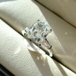 3-Stone Engagement Ring, 3.78 Ctw Solitaire Cushion Cut Diamond Baguette Accents 14k Gold Plated Ring