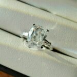 3-Stone Engagement Ring, 3.78 Ctw Solitaire Cushion Cut Diamond Baguette Accents 14k Gold Plated Ring