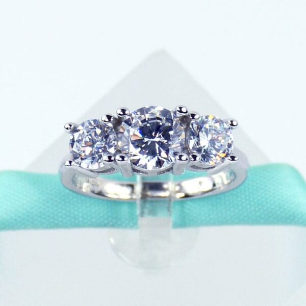 2.55 Carat Three-Stone Round Cut Diamond Wedding Engagement Ring Solid 14k White Gold