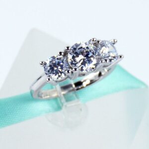 2.55 Carat Three-Stone Round Cut Diamond Wedding Engagement Ring Solid 14k White Gold