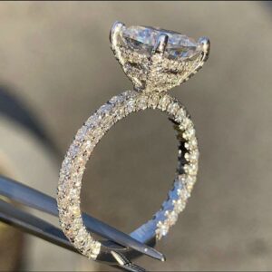3.25 Ctw Solitaire Cushion Diamond Hidden Halo With Micro Pave Diamond Engagement Ring 14k White Gold
