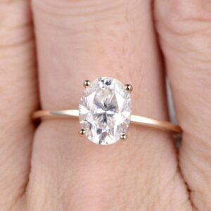 Classic 2.00 Carat Oval Cut White Diamond Solitaire Engagement Ring Real 14k Yellow Gold