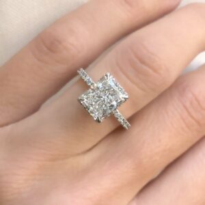 3.00 Ctw Radiant Cut Solitaire Diamond With Hidden Halo Engagement Ring Solid 10K White Gold