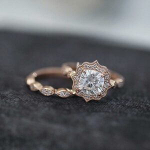 2.43 Ctw Forever Cushion Cut Diamond Antique Halo Luxury Engagement Ring Set Solid 14k Rose Gold