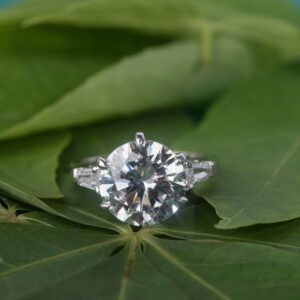 3.25 Ct Excellent Cut Round Diamond With Baguette 3-Stone Engagement Ring Solid 14k White Gold