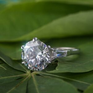 3.25 Ct Excellent Cut Round Diamond With Baguette 3-Stone Engagement Ring Solid 14k White Gold