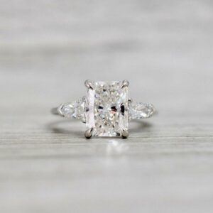 3.00 Ctw Radiant White Diamond Side Stone Classic Engagement Ring 14k White Gold Plated