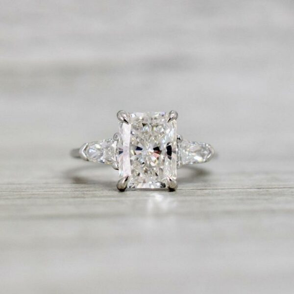 3.00 Ctw Radiant White Diamond Side Stone Classic Engagement Ring 14k White Gold Plated