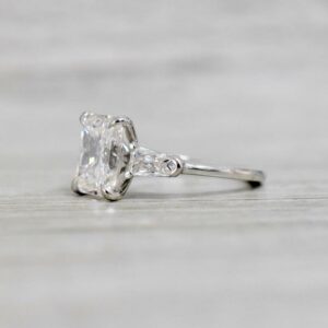 3.00 Ctw Radiant White Diamond Side Stone Classic Engagement Ring 14k White Gold Plated