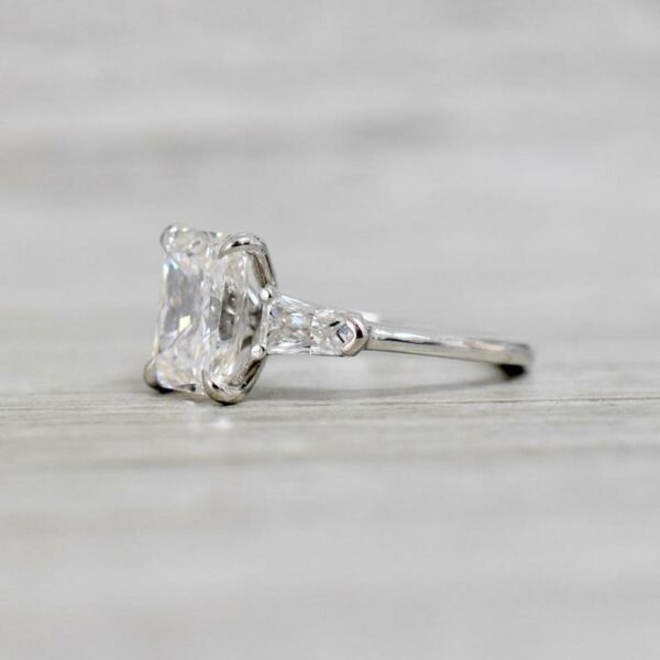 3.00 Ctw Radiant White Diamond Side Stone Classic Engagement Ring 14k White Gold Plated