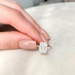 3.00 Ctw White Radiant Cut Solitaire Diamond With Hidden Halo Engagement Ring Solid 14k White Gold