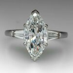 2.63 Ctw Marquise Cut Solitaire Diamond With Baguette Accents Engagement Ring Real 10k White Gold