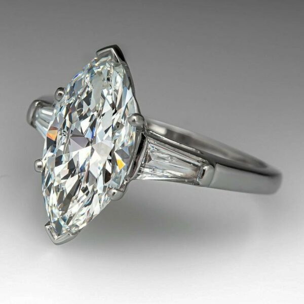 2.63 Ctw Marquise Cut Solitaire Diamond With Baguette Accents Engagement Ring Real 10k White Gold