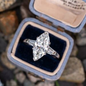 2.63 Ctw Marquise Cut Solitaire Diamond With Baguette Accents Engagement Ring Real 10k White Gold