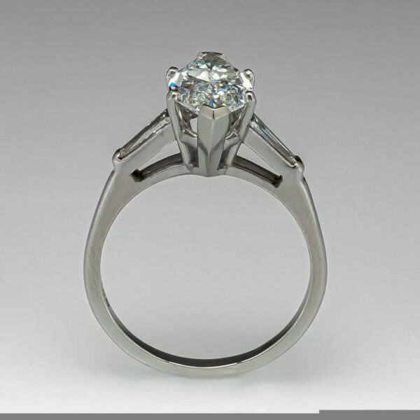2.63 Ctw Marquise Cut Solitaire Diamond With Baguette Accents Engagement Ring Real 10k White Gold