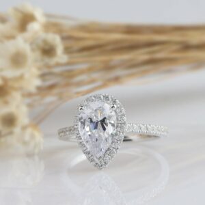 2.50 Ctw Pear Shape White Diamond Halo Bridal Engagement Ring Solid 14k White Gold