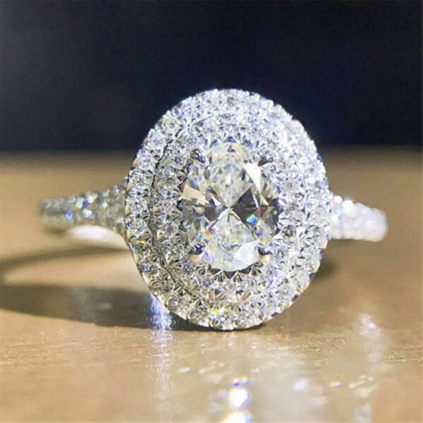 2.46 Ctw White Oval Cut Diamond Double Halo Classic Engagement Ring Solid 14k White Gold