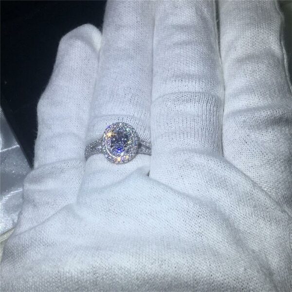 2.46 Ctw White Oval Cut Diamond Double Halo Classic Engagement Ring Solid 14k White Gold
