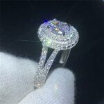 2.46 Ctw White Oval Cut Diamond Double Halo Classic Engagement Ring Solid 14k White Gold