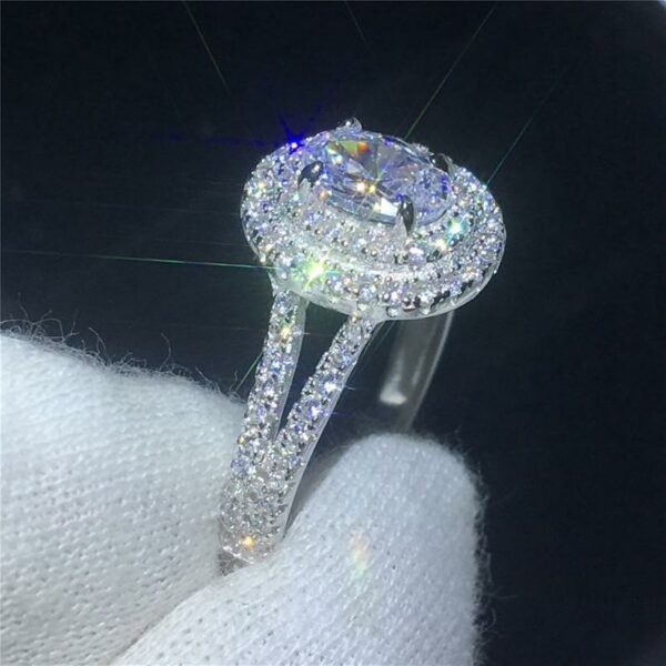 2.46 Ctw White Oval Cut Diamond Double Halo Classic Engagement Ring Solid 14k White Gold