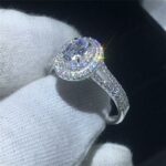 2.46 Ctw White Oval Cut Diamond Double Halo Classic Engagement Ring Solid 14k White Gold