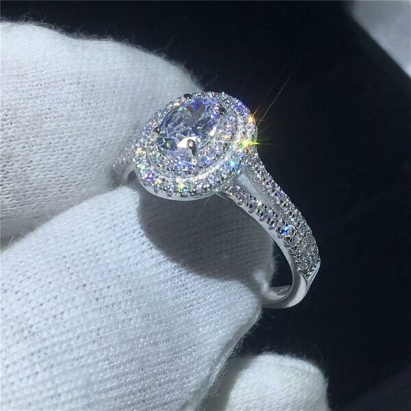 2.46 Ctw White Oval Cut Diamond Double Halo Classic Engagement Ring Solid 14k White Gold