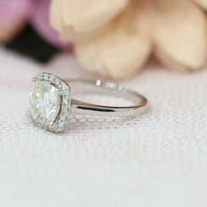 2.32 Ctw Cushion White Diamond Classic Halo Engagement Ring 14k White Gold Plated