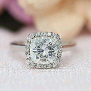 2.32 Ctw Cushion White Diamond Classic Halo Engagement Ring 14k White Gold Plated