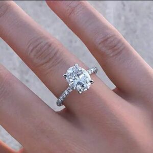 3.00 Carat Oval Cut Brilliant Diamond Solitaire With Pave Diamond Engagement Ring 14k White Gold