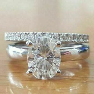 2.38 Ctw Oval Cut Solitaire Diamond Engagement Ring Wedding Band 14k White Gold Over