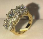2.89 Ctw Round White Diamond 3-Stone Halo Luxury Engagement Ring Solid 14k Yellow Gold