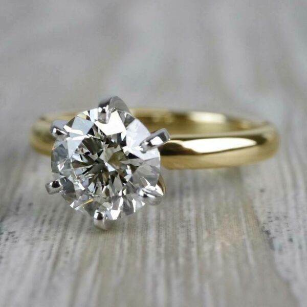 2.05 Ctw Solitaire 6-Prong Round Diamond 2-Tone Best Engagement Ring Solid 14k Yellow Gold