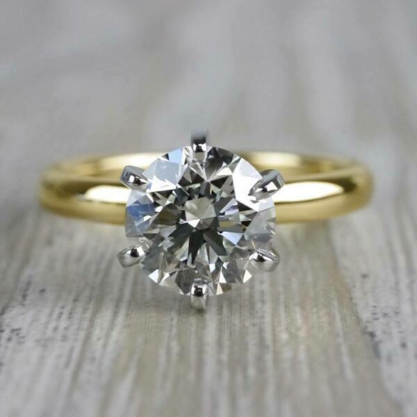 2.05 Ctw Solitaire 6-Prong Round Diamond 2-Tone Best Engagement Ring Solid 14k Yellow Gold