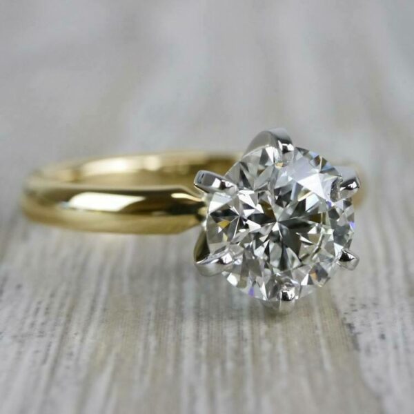 2.05 Ctw Solitaire 6-Prong Round Diamond 2-Tone Best Engagement Ring Solid 14k Yellow Gold