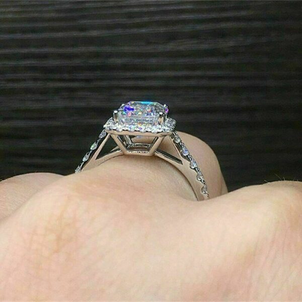 2.60 Carat Emerald White Diamond Halo Engagement Ring Solid 14k White Gold