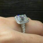 2.60 Carat Emerald White Diamond Halo Engagement Ring Solid 14k White Gold