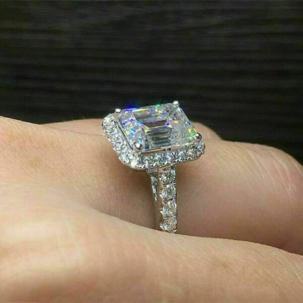 2.60 Carat Emerald White Diamond Halo Engagement Ring Solid 14k White Gold