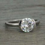 Half Bezel 2.00 Carat Excellent Cut Round Diamond Engagement Ring 14k Gold Over