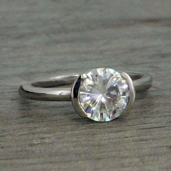 Half Bezel 2.00 Carat Excellent Cut Round Diamond Engagement Ring 14k Gold Over