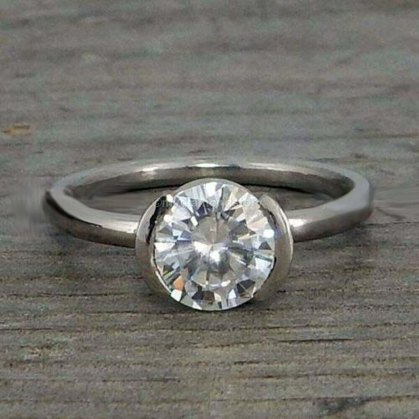Half Bezel 2.00 Carat Excellent Cut Round Diamond Engagement Ring 14k Gold Over
